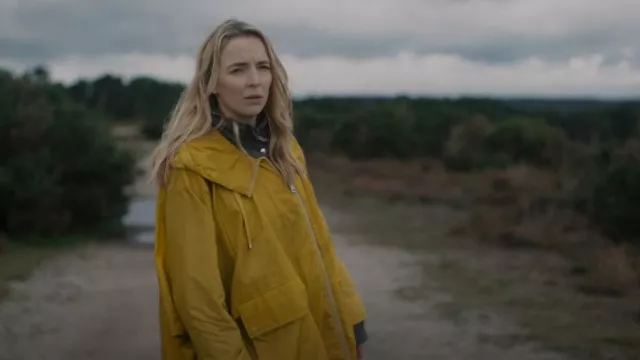 Moncler Women's Yellow Raincoat worn by Villanelle (Jodie Comer) as seen in Killing Eve (S04E08)
