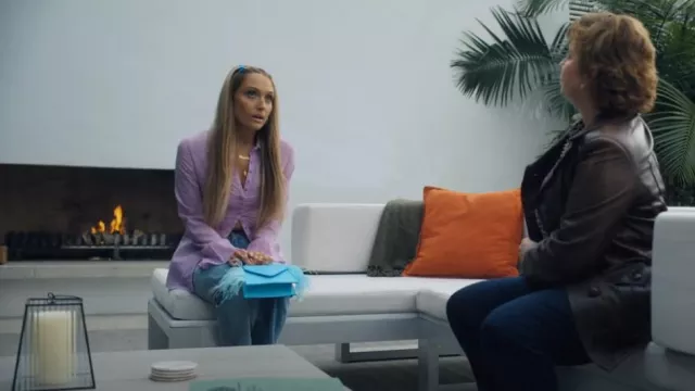 Pretty Little Thing Blue Feather Bag worn by Vanessa Merriman (Sara Thompson) as seen in One of Us Is Lying (S02E07)
