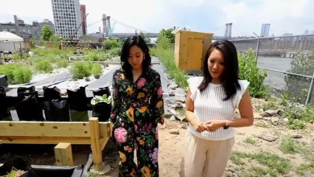 Carolina Herrera Camisa floral de manga larga usada por Stephanie Hsu como se ve en CBS Mornings el 6 de julio de 2023