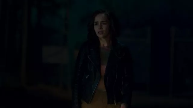 Allsaints Dal­by Leather Bik­er Jack­et worn by G'iah (Emilia Clarke) as seen in Secret Invasion (S01E03)