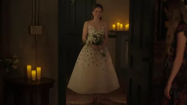 Monique Lhuillier Floral Embroidered Tulle Cocktail Dress worn by