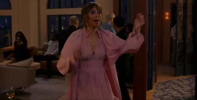 Lanvin Cape Effect Embellished Ruffled Crepe Gown worn by Whitney (Amber Stevens West) as seen in Run the World (S02E07)