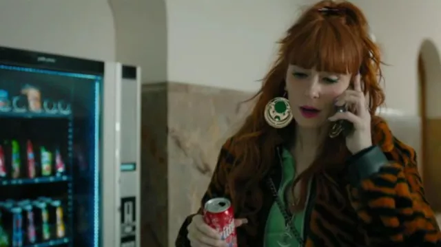 The round green and gold earrings worn by Morgane Alvaro (Audrey Fleurot) in HPI: High Intellectual Potential (S02E05)