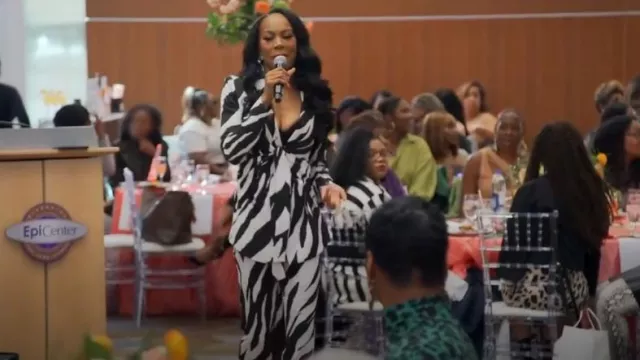 4th and Reckless Zebra Print Satin Blazer worn by Sanya Richards-Ross as seen in The Real Housewives of Atlanta (S15E09)