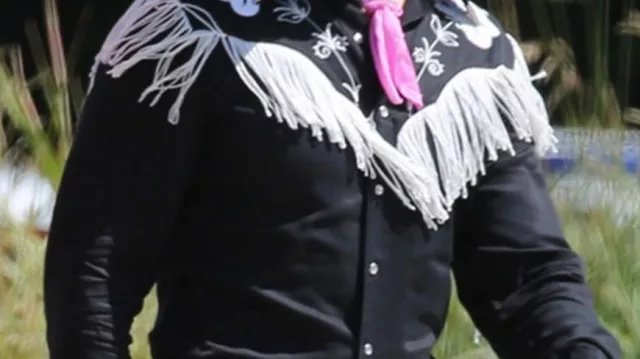 Embroidered Fringe Cowboy Shirt in black worn by Ken (Ryan Gosling) as seen in Barbie