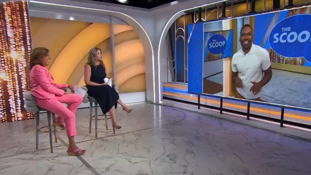 Charleston Shoe Co. Stretch Wedge Sandals in Coral Multi-Stripe worn by Hoda Kotb as seen in Today with Hoda & Jenna on July 10, 2023