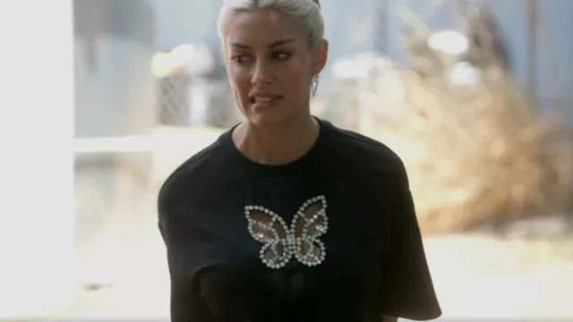 Area Crystal Butterfly Cutout T Shirt worn by Heather Rae Young as seen in The Flipping El Moussas (S01E05)