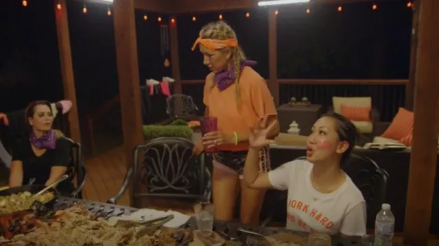 Sub Urban Riot Work Hard Graph­ic Tee worn by Tiffany Moon as seen in The Real Housewives of Dallas (S05E14)
