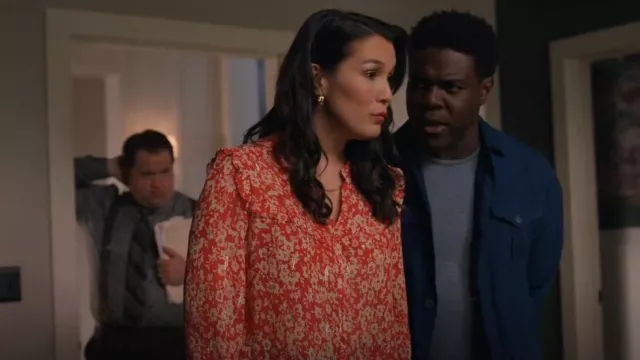 Gerard Darel Chade Floral Print Blouse worn by Zoë (Zoë Chao) as seen in The Afterparty (S02E01)