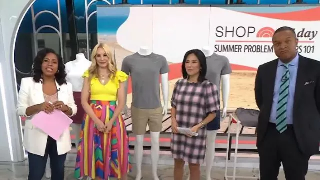 Farm Rio Brunas Stripe Midi Skirt worn by Chassie Post as seen in Today on  July 13, 2023