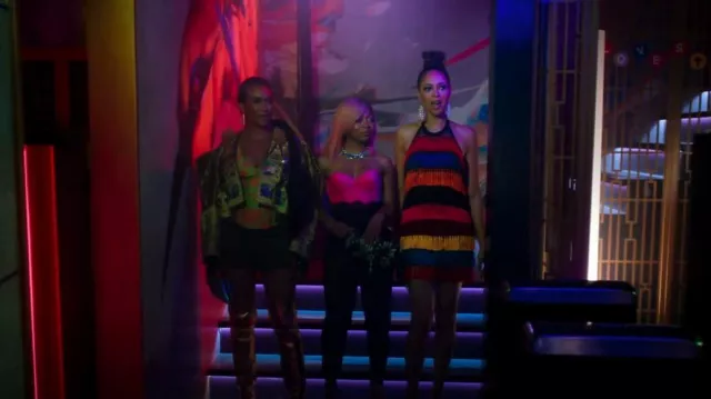 Andrea almeida Zen­daya Fringe Mi­ni Dress Mul­ti­col­or worn by Whitney (Amber Stevens West) as seen in Run the World (S02E08)