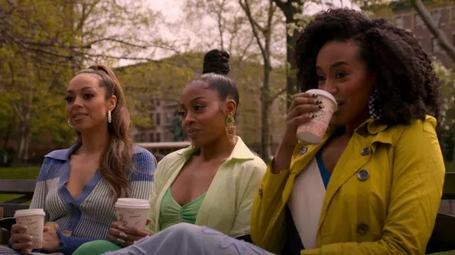 Jonathan Simkhai Bianca Striped Space Dye Cardigan Sweater Top worn by Whitney (Amber Stevens West) as seen in Run the World (S02E08)