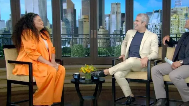 Eloquii Pleated Wide Leg Satin Trouser worn by Michelle Buteau as seen in LIVE with Kelly and Mark on  July 13, 2023