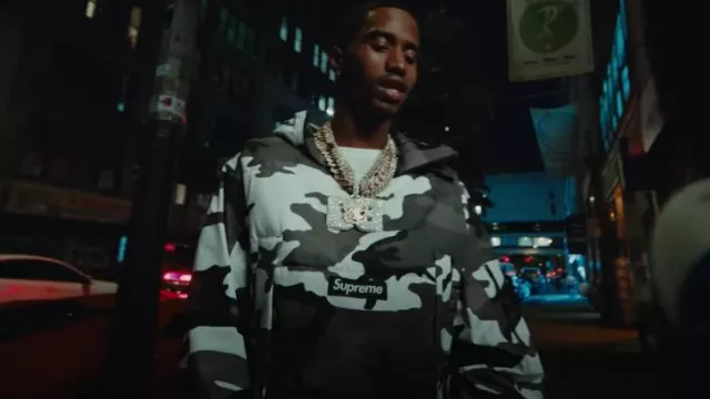 Supreme Grey Camo 2 in 1 Down Jacket worn by King Combs his Flyest in The City (Official Music Video) feat. A Boogie Wit da Hoodie, Fabolous & Jeremih