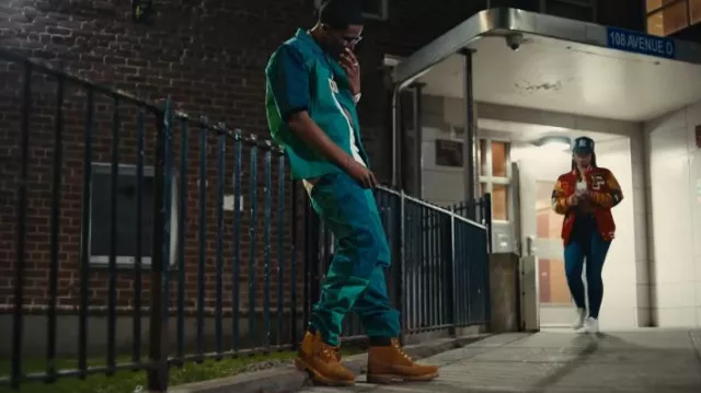 Marine Serre Green Patchwork Moon Denim Shirt worn by King Combs in his Flyest in The City (Official Music Video) feat. A Boogie Wit da Hoodie, Fabolous & Jeremih