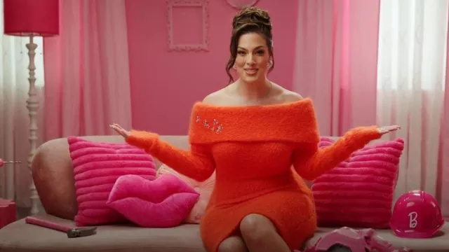 Isabel Marant Aria off-shoul­der Mo­hair-blend Sweater Dress worn by Ashley Graham as seen in Barbie Dreamhouse Challenge (S01E01)