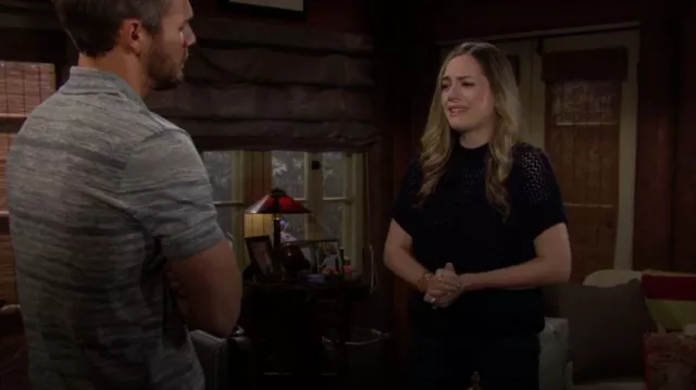 Ted Baker Stena Sweater in Dark Blue worn by  Hope Logan(Annika Noelle) as seen in The Bold and the Beautiful on June 27, 2023