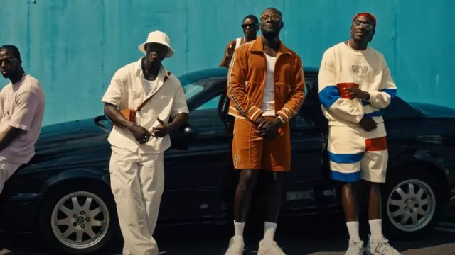 Icecream Burnt Orange Velvet Track Shorts worn by Stormzy in  THE WEEKEND music video with RAYE