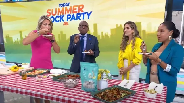 Zara Tied Satin Blouse worn by Laura Vitale as seen in Today on July 19, 2023