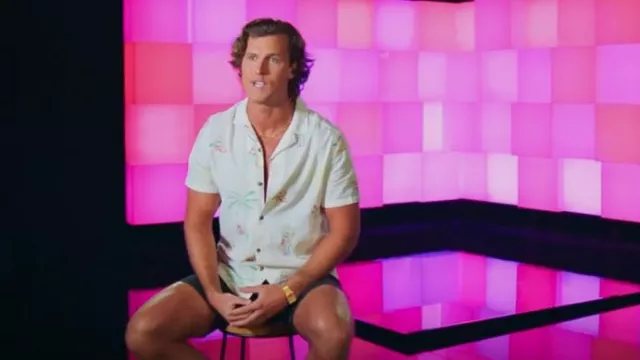 Asos Design Reg­u­lar Linen Mix Shirt with Em­broi­dery Sombero Print worn by Alex Snell as seen in Too Hot to Handle (S05E01)