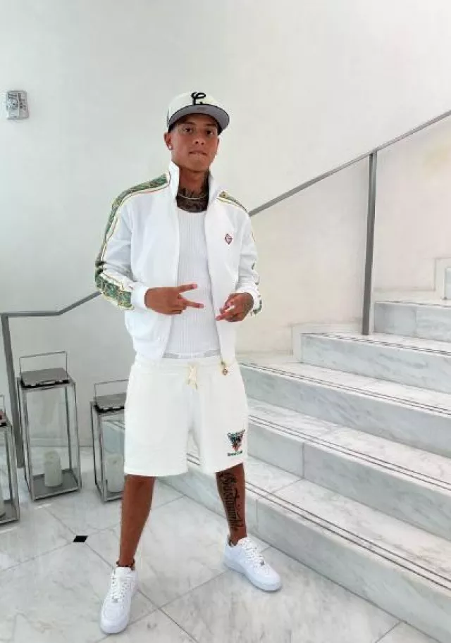 Casablanca White Futuro Laurel Track Jacket worn by Central Cee on his Instagram account @centralcee