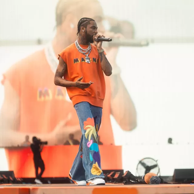 Marni x No Vacancy Inn Blue Tropical Patch Jeans worn by Key Glock on his Instagram account @keyglock