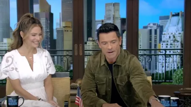 Todd Snyder Italian Suede Snap Button Jacket worn by Mark Consuelos as seen in LIVE with Kelly and Mark on  July 21, 2023