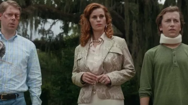 Roberto Cavalli Belt­ed Snake Print Jack­et worn by Amber Gemstone (Cassidy Freeman) as seen in The Righteous Gemstones (S03E07)