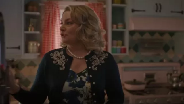 The Seamstress of Bloomsbury Hand Beaded Cardigan worn by Alice Cooper (Mädchen Amick) as seen in Riverdale (S07E16)