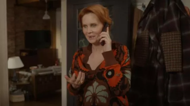 Johanna Ortiz Whimsical Tropical Jacquard Pima Cotton Sweater worn by Miranda Hobbes (Cynthia Nixon) as seen in And Just Like That… (S02E07)