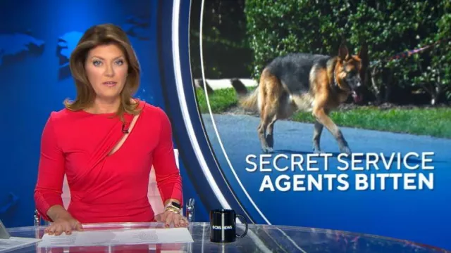 Giorgio Armani Gathered Cut Out Midi-Dress worn by Norah O'Donnell as seen in CBS Evening News on July 27, 2023