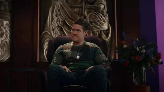 Lost Management Cities Mens Ca­ble Knit Sweater worn by Kelvin Gemstone (Adam DeVine) as seen in The Righteous Gemstones (S03E09)