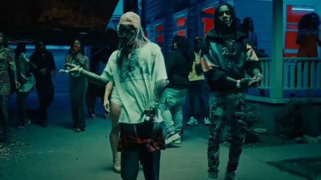 Balenciaga Blue Denim & Red Check Hybrid Jeans worn by Lil Wayne in GANG GANG with Polo G (Official Music Video)
