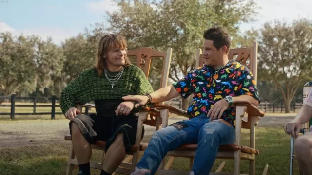 Eckhaus Latta Accordian Cropped Sweater worn by Keefe Chambers (Tony Cavalero) as seen in The Righteous Gemstones (S03E09)