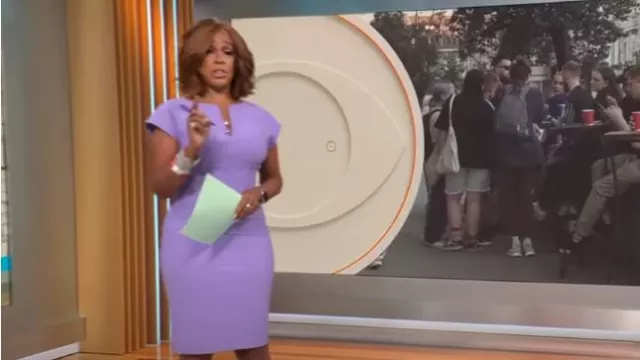 Nora Gardner Daphne Robe en lilas portée par Gayle King comme vu dans CBS Mornings le 31 juillet 2023