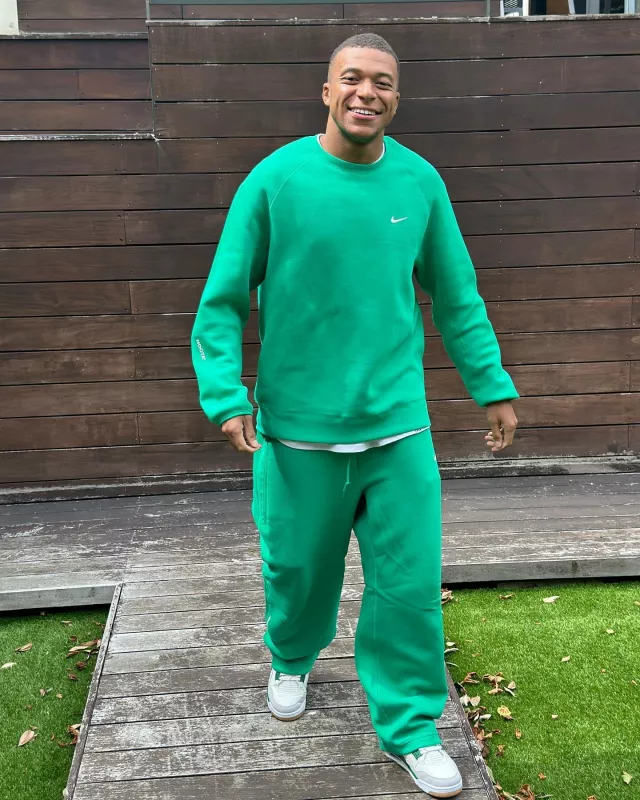 Nike x Nocta Green Tech Sweatshirt worn by Kylian Mbappé on his Instagram account @k.mbappe