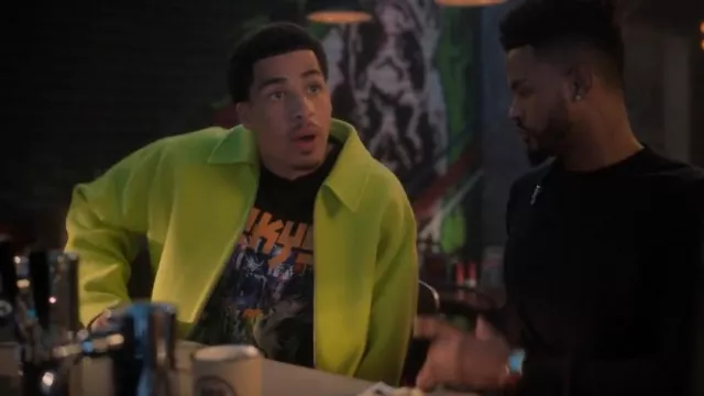 Acne Studios Green Felted Jacket worn by Andre Johnson, Jr. (Marcus Scribner) as seen in grown-ish (S06E06)