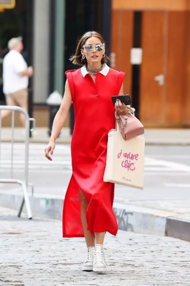 Jimmy Choo Bon Bon Satin Bag worn by Olivia Palermo in New York on August 4, 2023