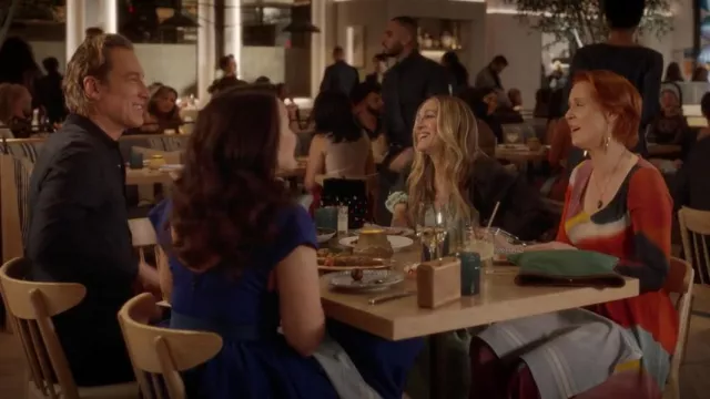 Amina Muaddi Superamini Julia Studded Top Handle Bag worn by Charlotte York (Kristin Davis) as seen in And Just Like That… (S02E08)
