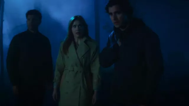 Maje Belted Leather-Trim Trench Coat worn by Nancy Drew (Kennedy McMann) as seen in Nancy Drew (S04E10)