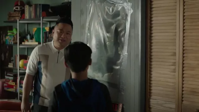 Ted Baker Larbrot Colorblocked Quarter Zip Polo worn by Andrew Pham (Andrew Phung) as seen in Run The Burbs (S02E06)