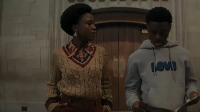 Gucci Metallic Lurex Cable Knit Sweater worn by Jemma (Judae’a Brown) as seen in The Chi (S04E02)
