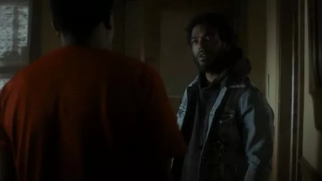 Amiri Men's Amiri Grateful Dead Skull & Roses Denim Trucker Jacket worn by Trig Taylor (Luke James) as seen in The Chi (S04E03)
