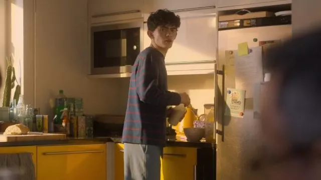 T-shirt à manches longues à col rond rayé Uniqlo porté par Charlie Spring (Joe Locke) vu dans Heartstopper (S02E01)