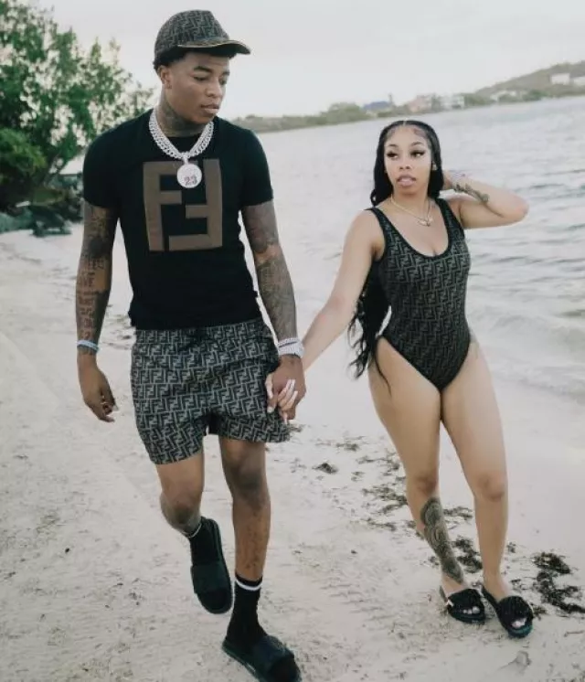 Fendi Black Diagonal Logo Stripe Slides worn by Yungeen Ace on his Instagram account @yungeenace
