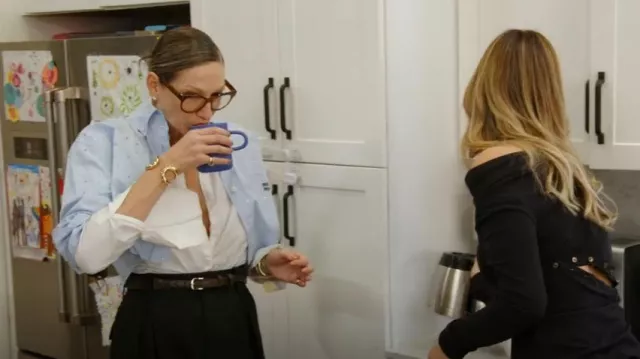 Miu Miu Diamanté Poplin Camisa usada por Jenna Lyons como se ve en The Real Housewives of New York City (S14E04)