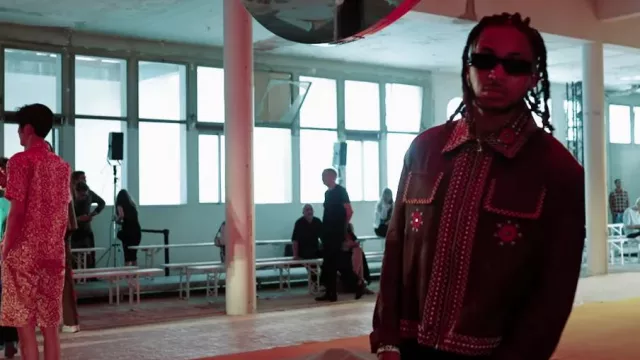 Bluemarble Brown Embroidered Trim Jacket worn by DDG in Rizz (Official Music Video)