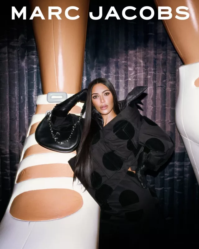 Marc Jacobs The Curve Bag worn by Kim Kardashian in Marc Jacobs Fall 2023 Campaign on August 9, 2023