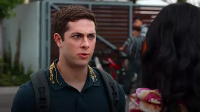 Gucci Tiger Embroidered Polo Shirt worn by Ben Gross (Jaren Lewison) as seen in Never Have I Ever (S04E01)