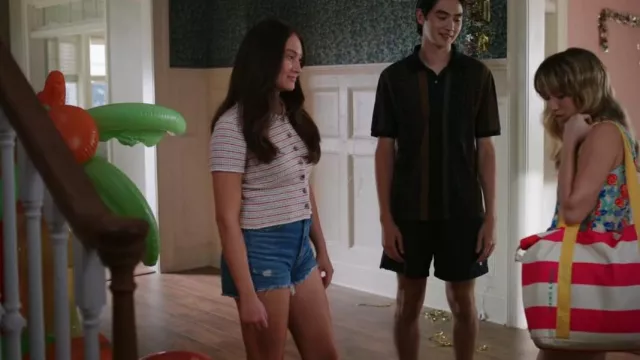 Madewell Barbrook Button-Front Sweater Polo In Stripe worn by Belly (Lola Tung) as seen in The Summer I Turned Pretty (S02E07)